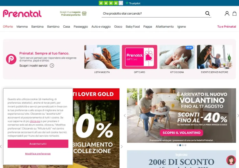 Schermata della pagina offerta di Prenatal