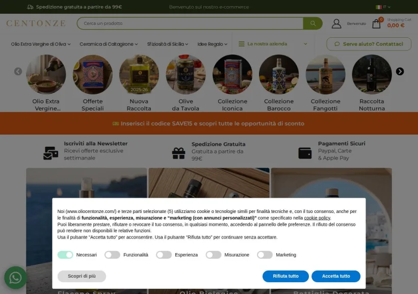 Schermata della pagina offerta di Olio Centonze