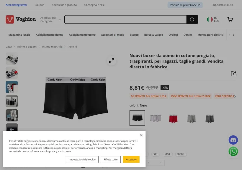 Schermata della pagina offerta di Voghion