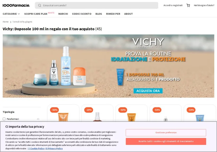 Schermata della pagina offerta di 1000Farmacie