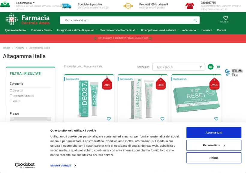 Schermata della pagina offerta di Farmacia Amato