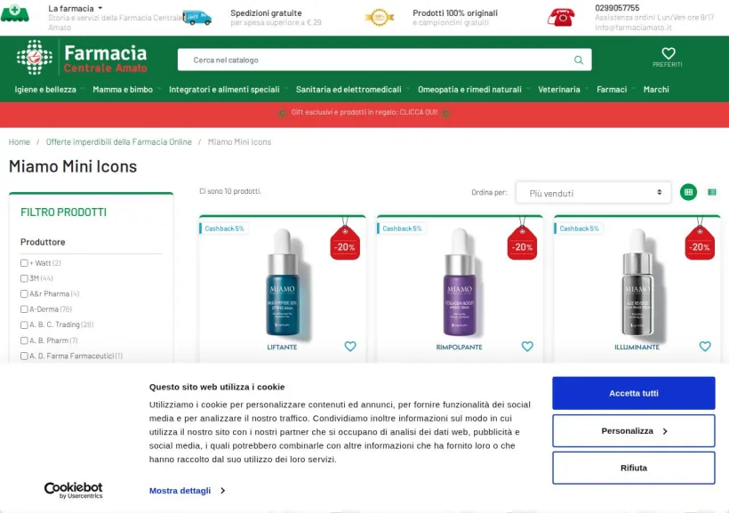 Schermata della pagina offerta di Farmacia Amato