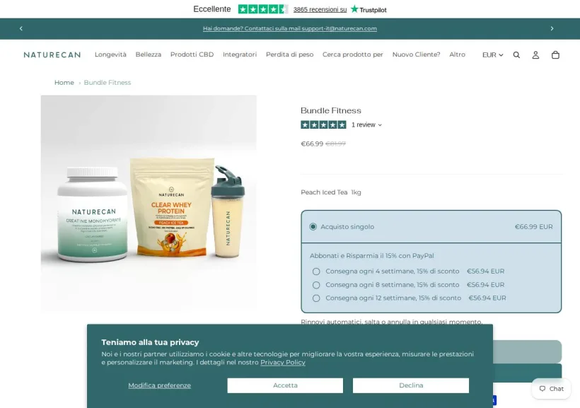 Schermata della pagina offerta di Naturecan