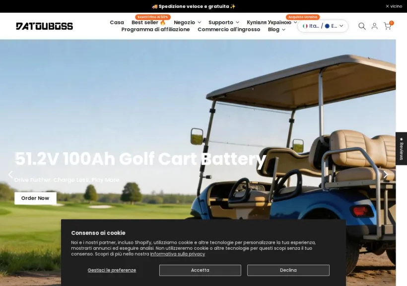 Schermata della pagina offerta di Datouboss
