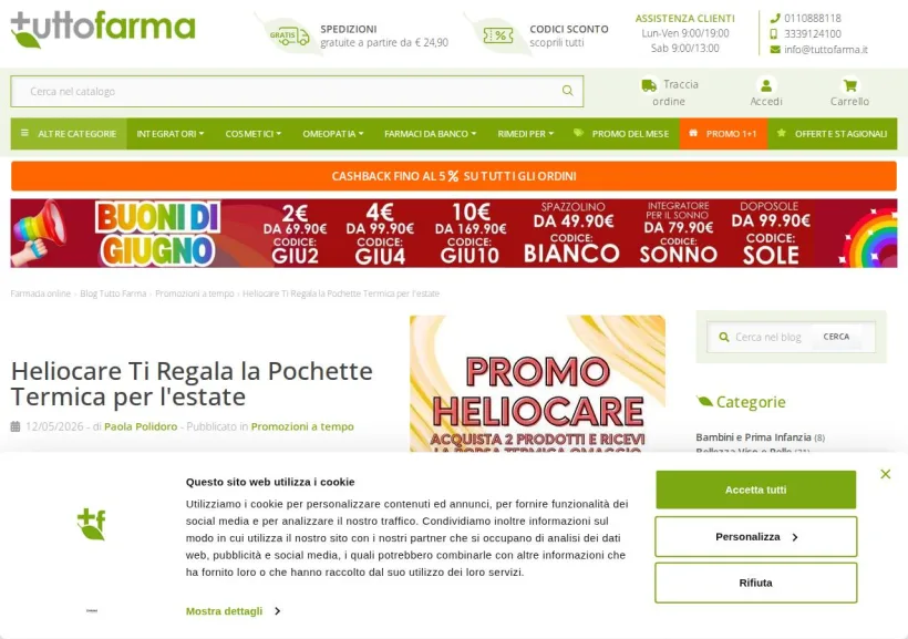 Schermata della pagina offerta di Tuttofarma