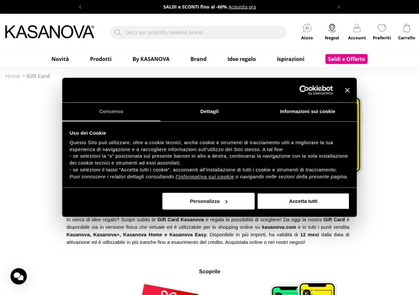 Schermata della pagina offerta di Kasanova