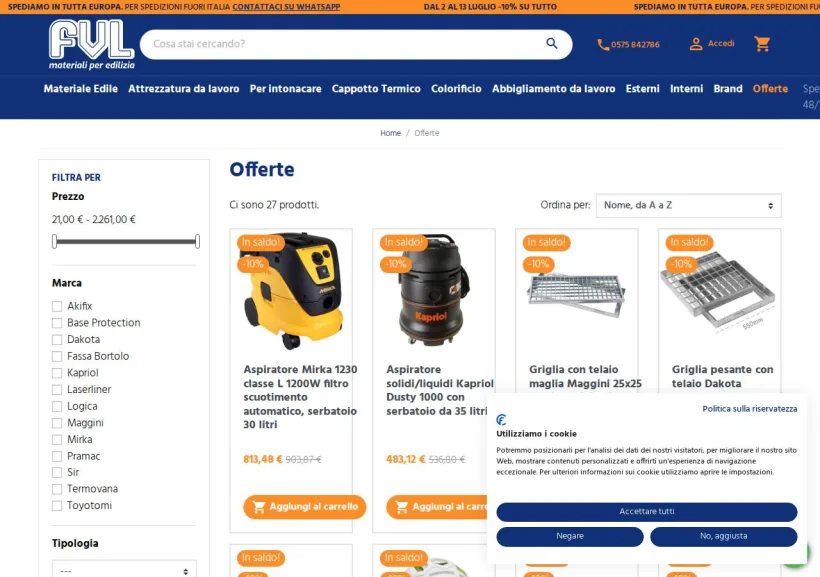 Schermata della pagina offerta di FVL Edilizia