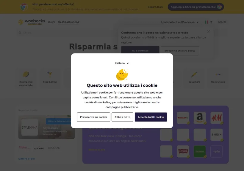 Schermata della pagina offerta di Woolsocks