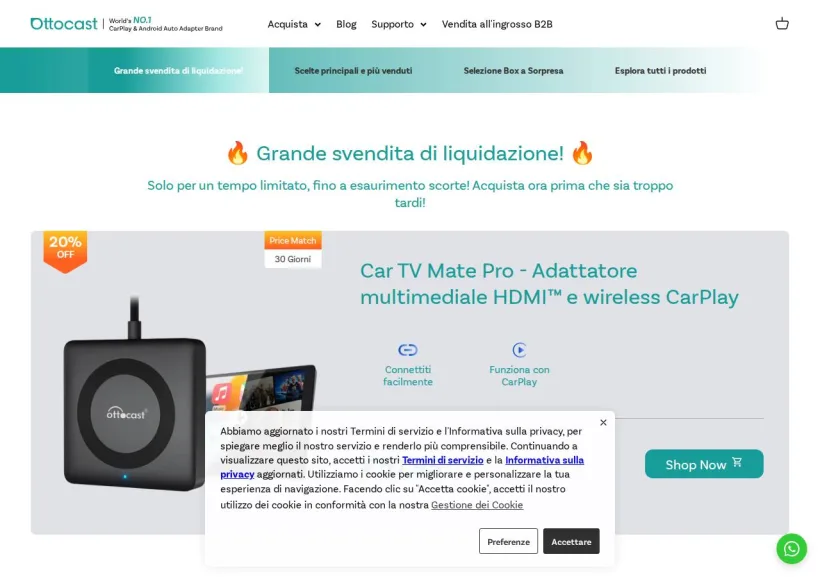 Schermata della pagina offerta di Ottocast