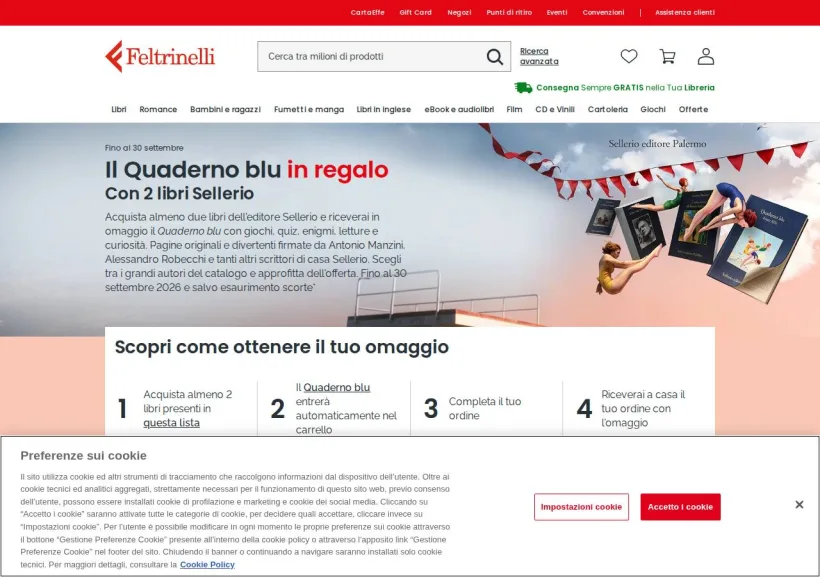 Schermata della pagina offerta di La Feltrinelli