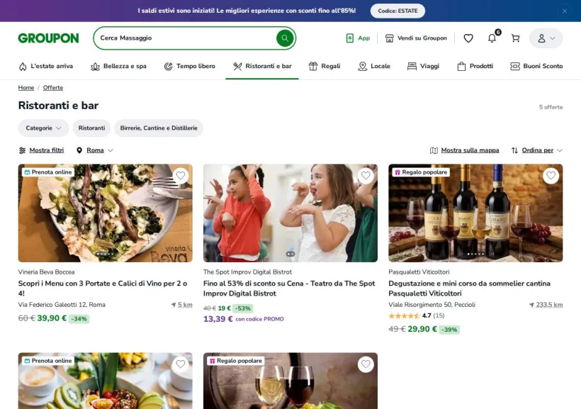 Schermata della pagina offerta di Groupon