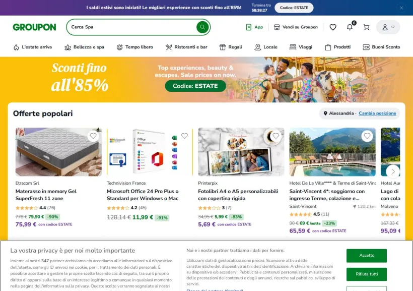 Schermata della pagina offerta di Groupon