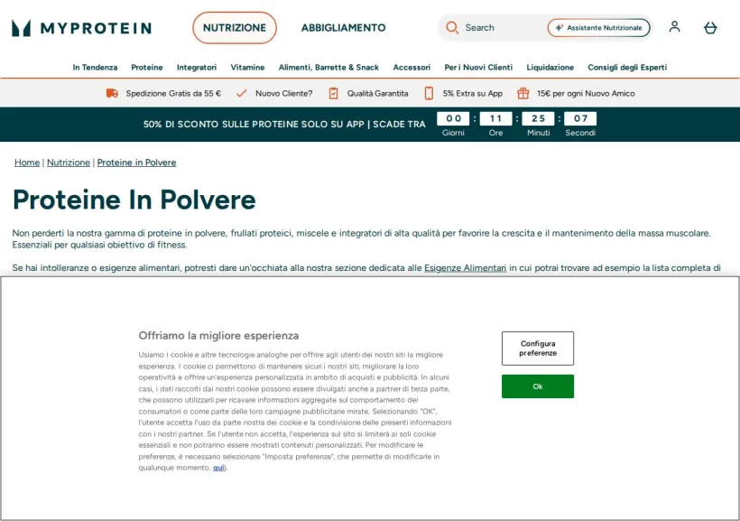 Schermata della pagina offerta di MyProtein