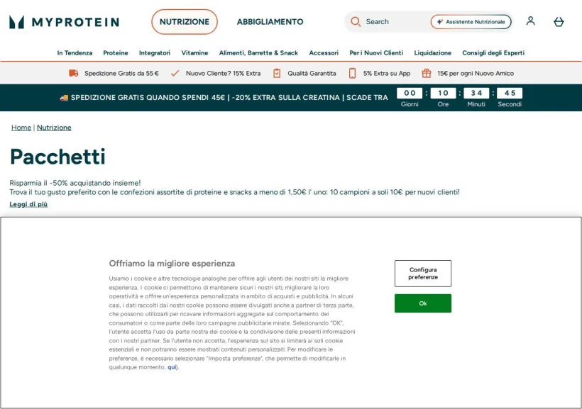Schermata della pagina offerta di MyProtein