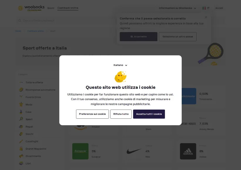 Schermata della pagina offerta di Woolsocks