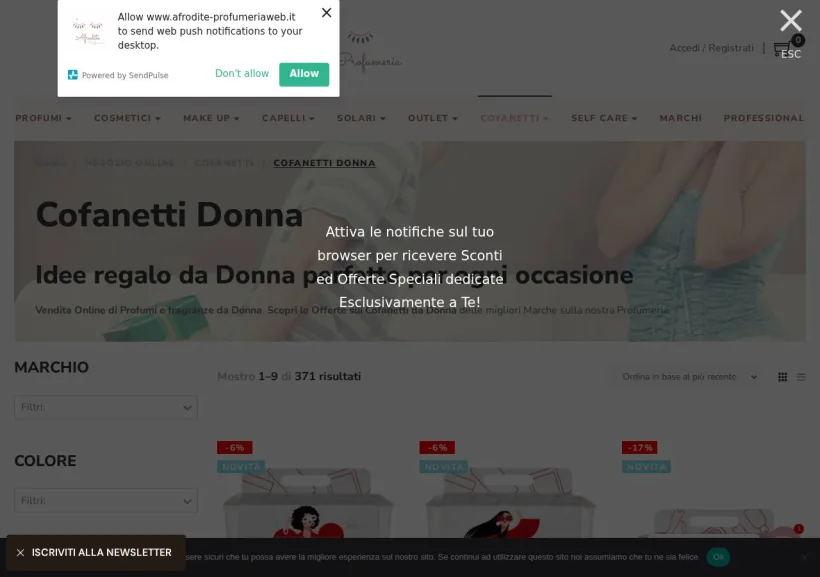 Schermata della pagina offerta di Afrodite Profumeria