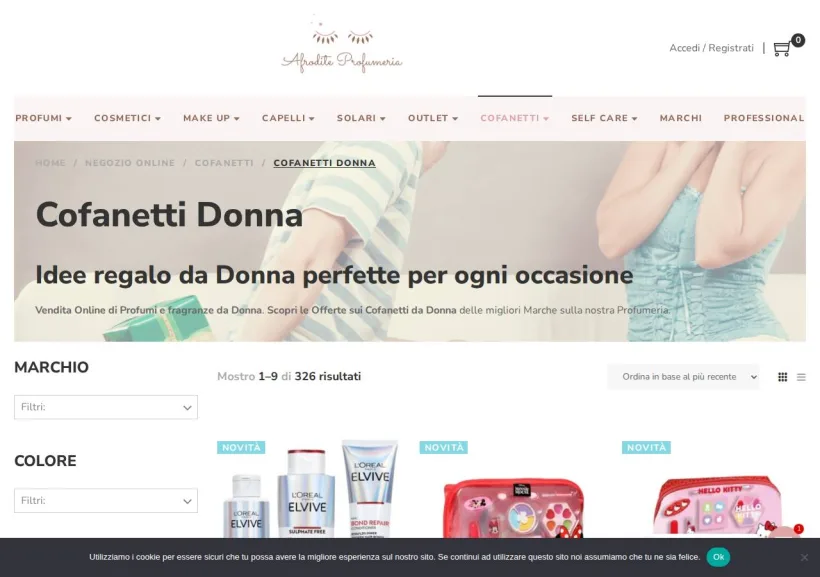 Schermata della pagina offerta di Afrodite Profumeria