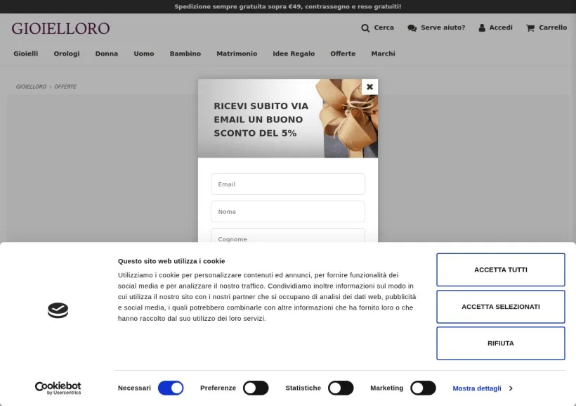Schermata della pagina offerta di Gioielloro