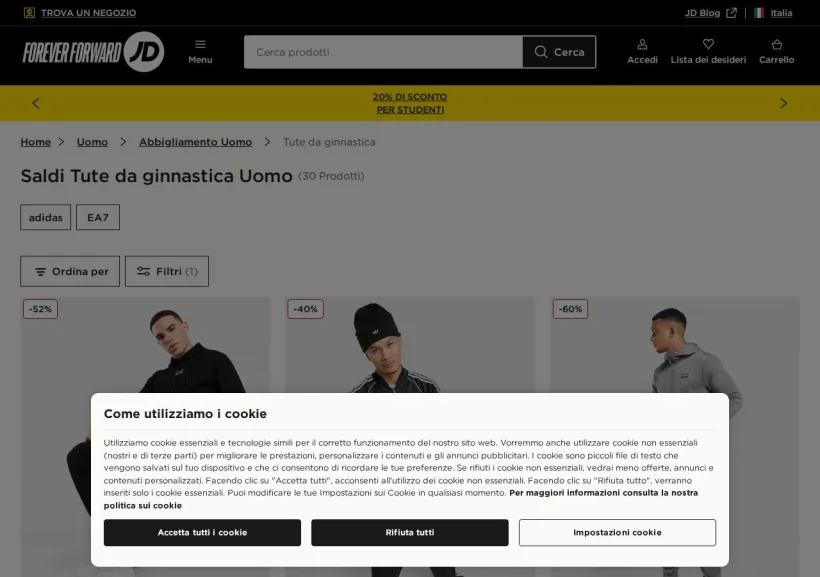 Schermata della pagina offerta di JD Sports