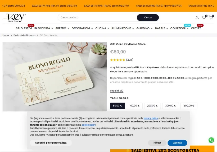 Schermata della pagina offerta di Key home store