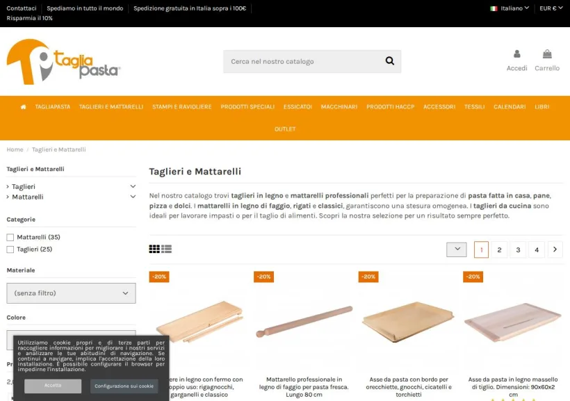 Schermata della pagina offerta di Taglia Pasta