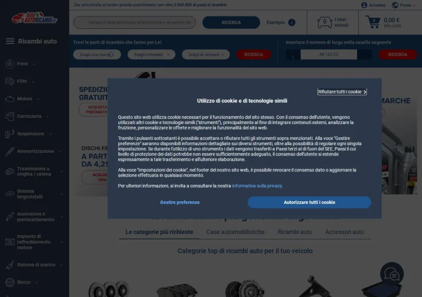 Schermata della pagina offerta di Tutto Autoricambi