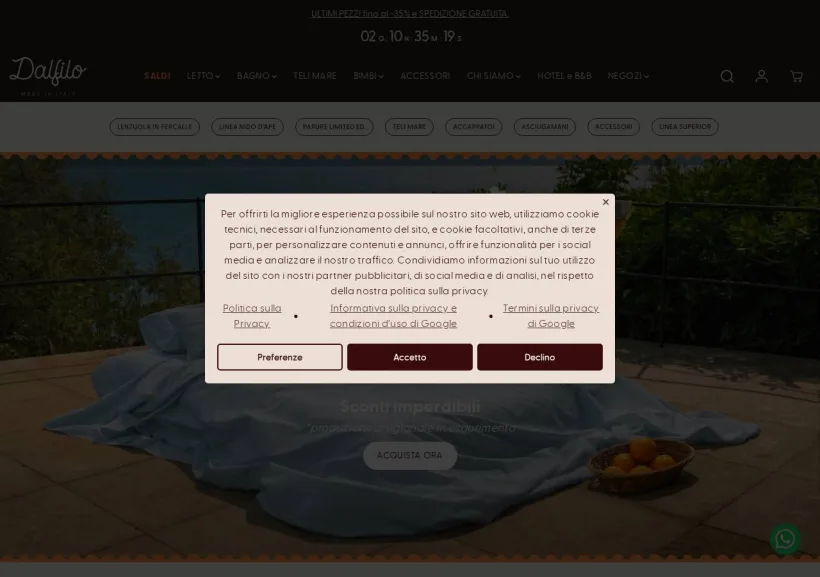 Schermata della pagina offerta di Dalfilo