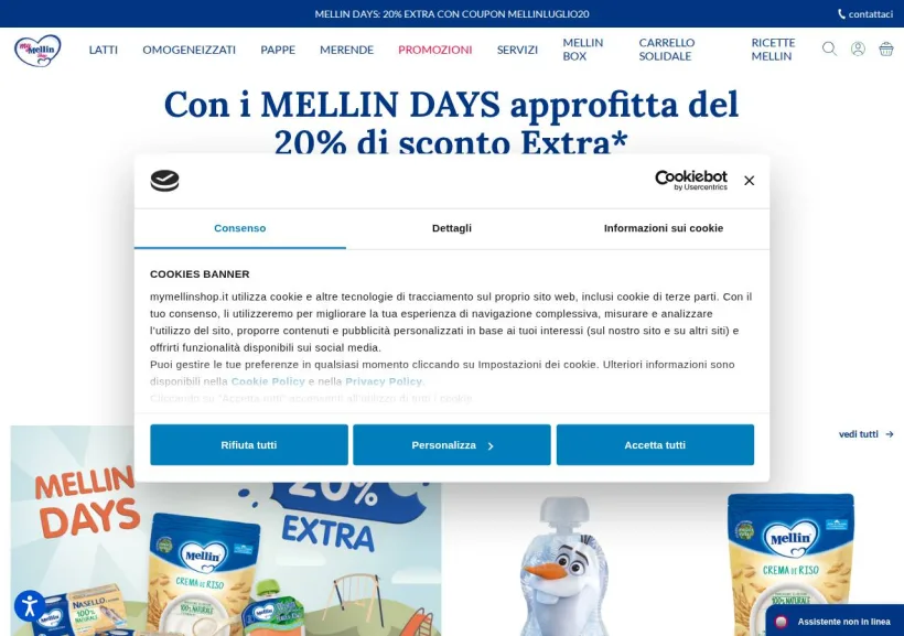 Schermata della pagina offerta di My Mellin shop