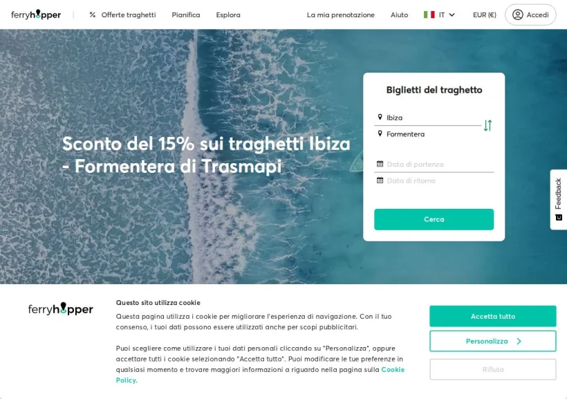 Schermata della pagina offerta di Ferryhopper
