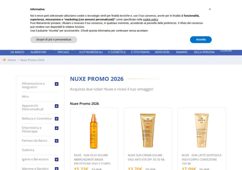 Schermata della pagina offerta di Openfarma