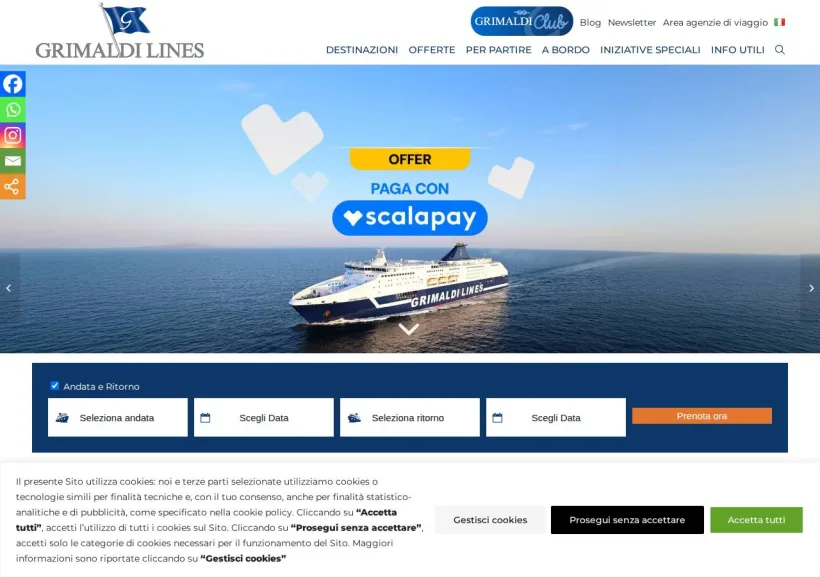 Schermata della pagina offerta di Grimaldi Lines