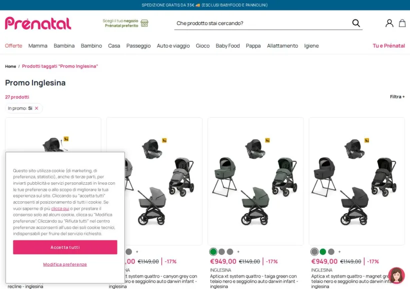 Schermata della pagina offerta di Prenatal