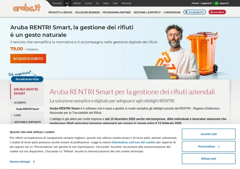 Schermata della pagina offerta di Aruba Pec - Fatturazione Elettronica