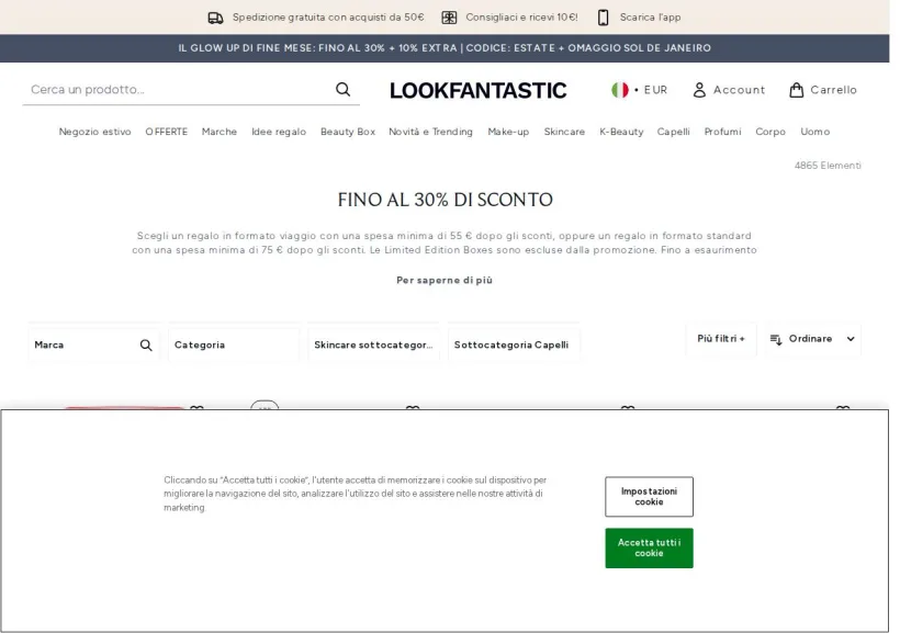 Schermata della pagina offerta di Look Fantastic