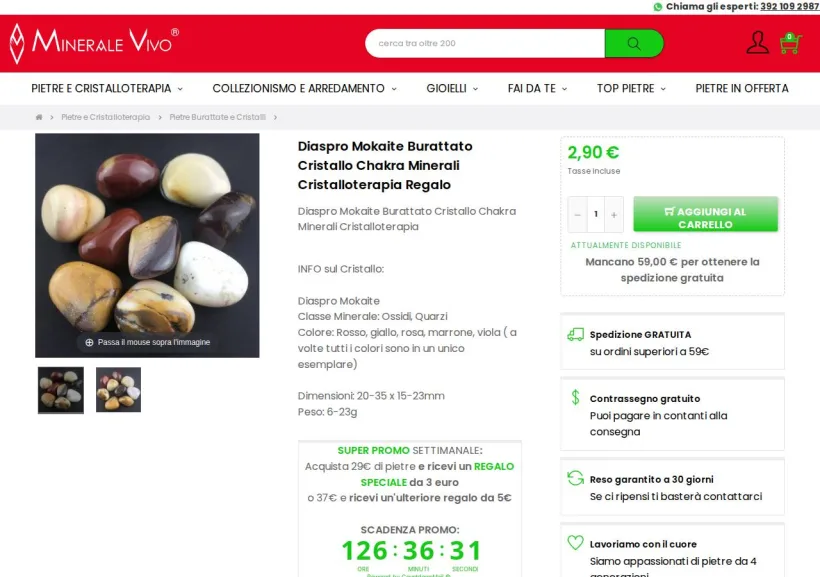 Schermata della pagina offerta di Minerale Vivo