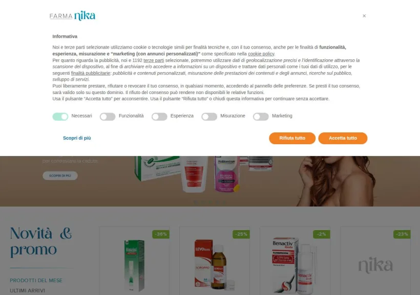 Schermata della pagina offerta di FarmaNika