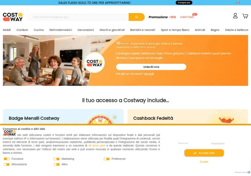 Schermata della pagina offerta di COSTWAY