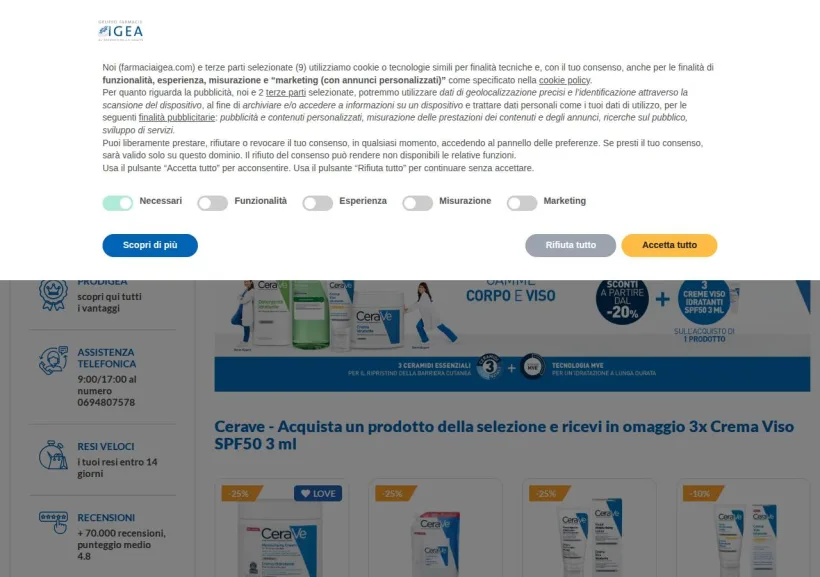 Schermata della pagina offerta di Farmacia Igea