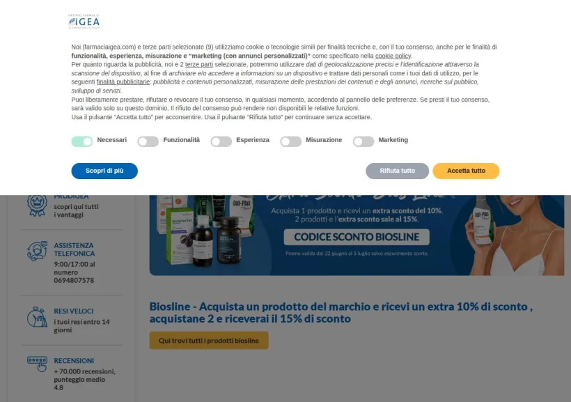 Schermata della pagina offerta di Farmacia Igea