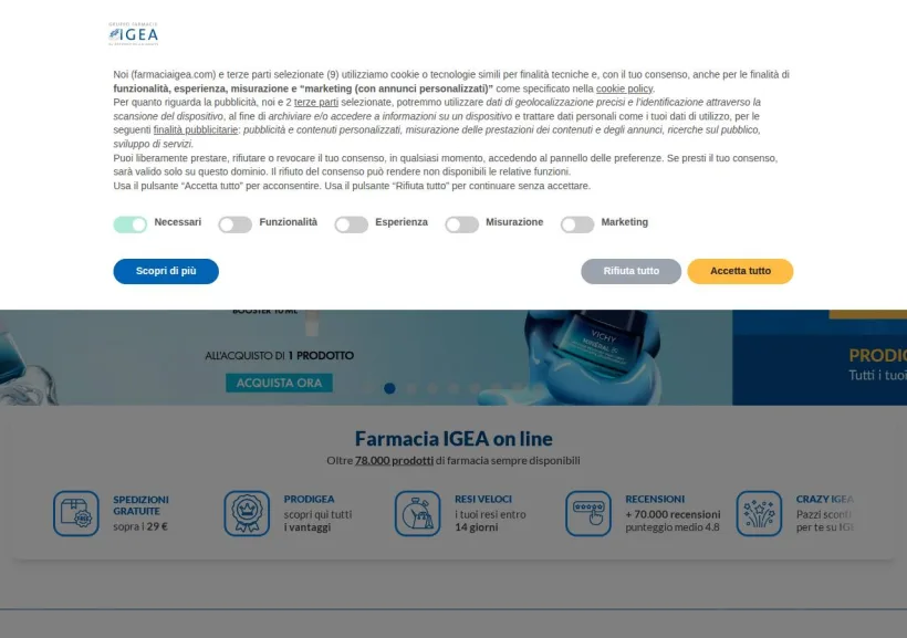 Schermata della pagina offerta di Farmacia Igea