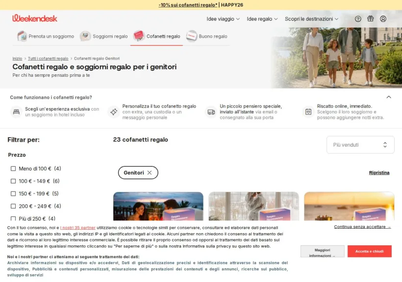 Schermata della pagina offerta di Weekendesk