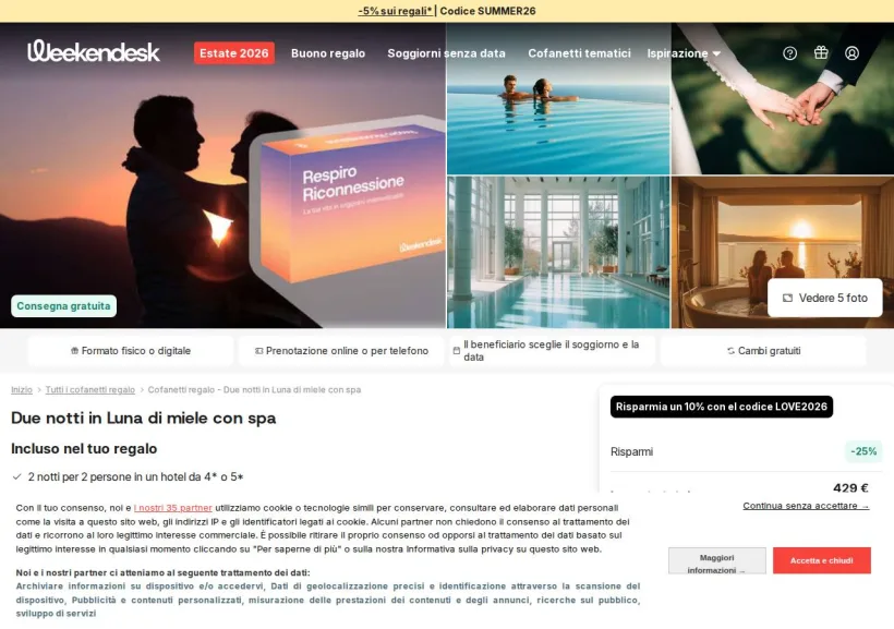 Schermata della pagina offerta di Weekendesk