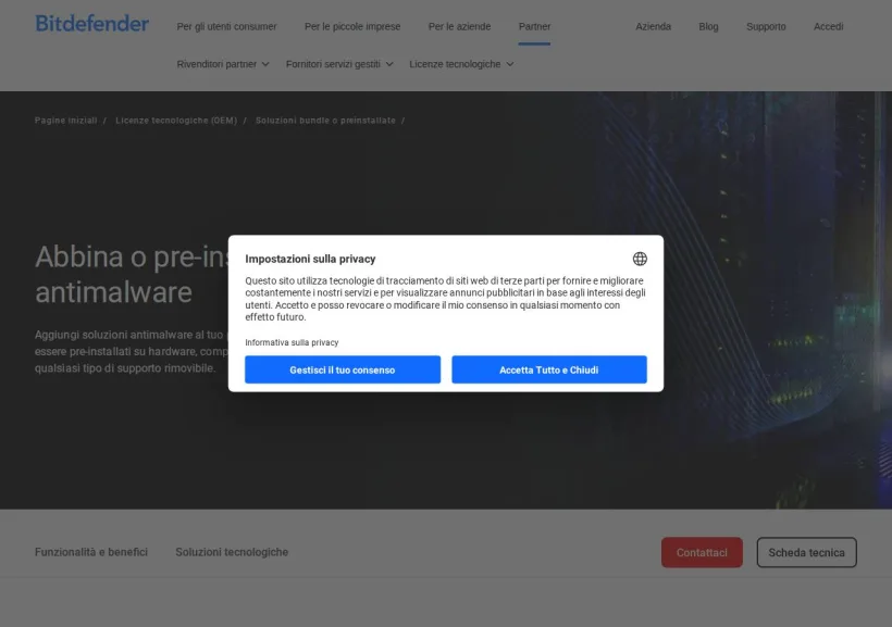 Schermata della pagina offerta di Bitdefender