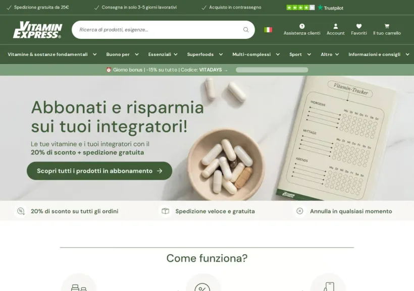 Schermata della pagina offerta di Vitamin Express