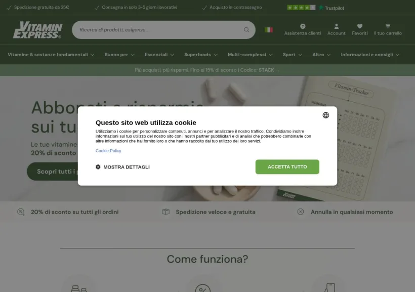 Schermata della pagina offerta di Vitamin Express