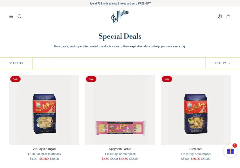 Schermata della pagina offerta di Pasta di Martino