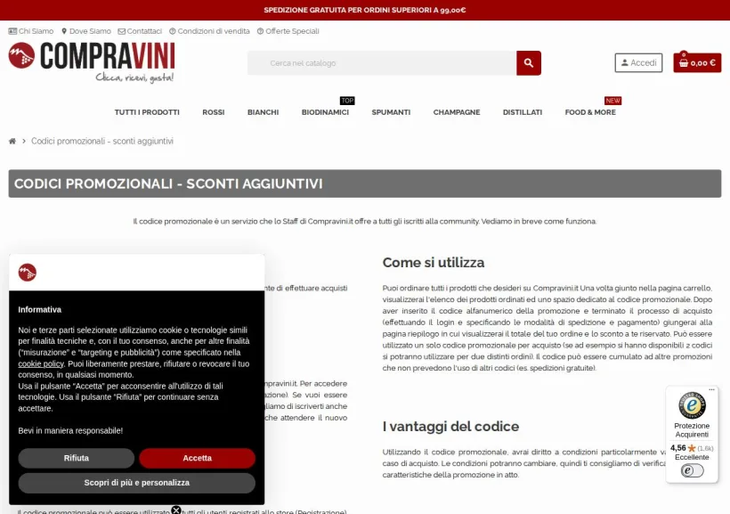 Schermata della pagina offerta di Compra Vini