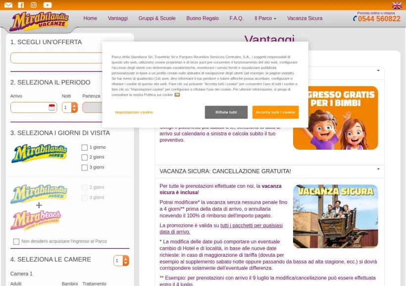 Schermata della pagina offerta di Mirabilandia Parco+Hotel