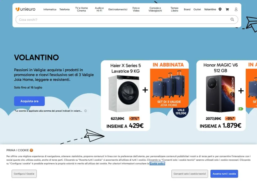Schermata della pagina offerta di Unieuro