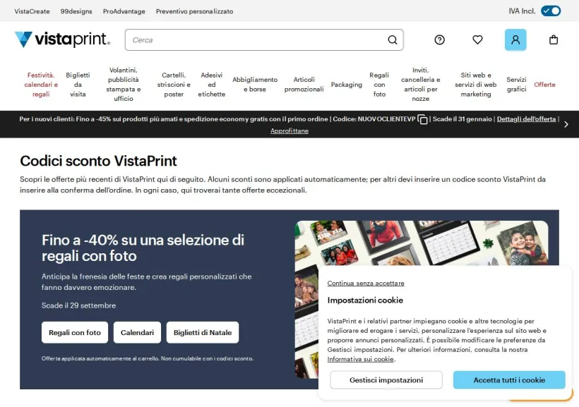 Schermata della pagina offerta di Vistaprint